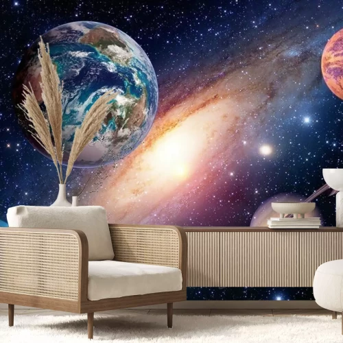 Papier peint  Planètes et nébuleuse dans l'espace