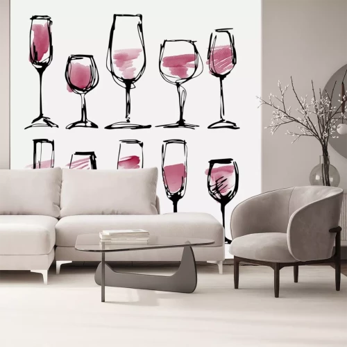 Sticker  Vin, verre, ensemble, collection, esquissé, aquarelle, wineglasses, silhouette