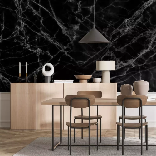 Papier peint  Lignes grises sur du marbre noir