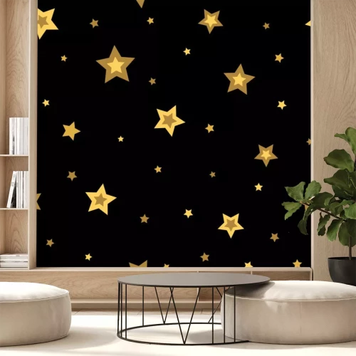 Sticker  Étoiles, seamless, modèle, or, noir, retro, fond. Éléments chaotiques. Résumé, géométrique, FORME, texture. Ciel effet 3d. Modèle de conception pour papier peint, emballage, tissu, textile. Illustrati