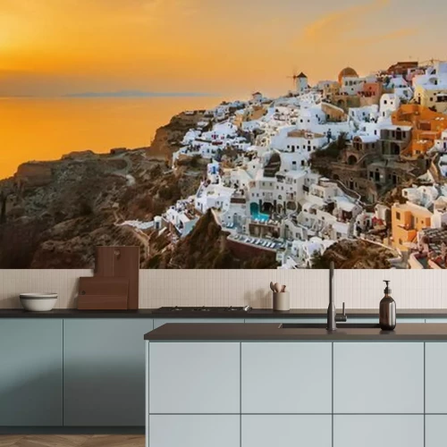 Papier peint  Oia au coucher du soleil, vue panoramique