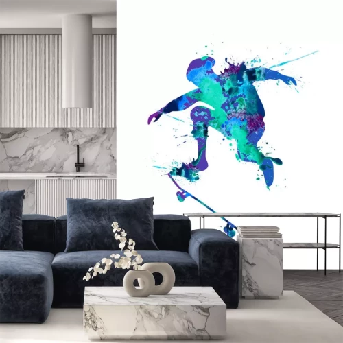 Sticker  Silhouette d'un skateur en bleu