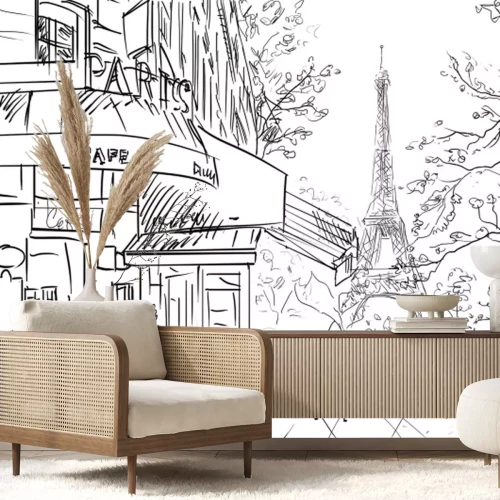 Papier peint  Illustration minimaliste d'une rue à Paris
