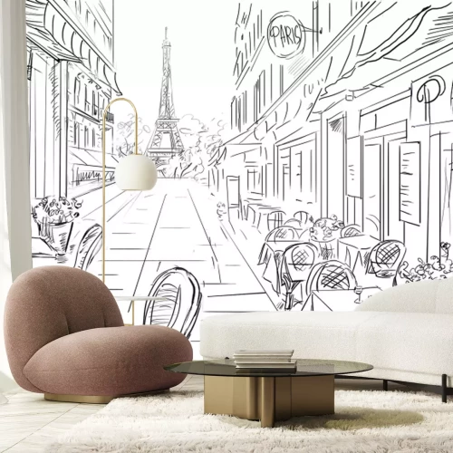 Papier peint  Croquis conceptuel d'une ruelle historique parisienne