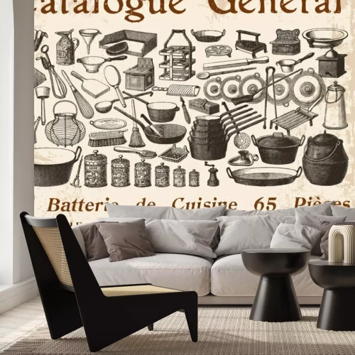 Papier peint  Ustensiles de cuisine sur une carte rétro stylisée