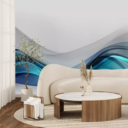 Papier peint  Vagues abstraites gris turquoise