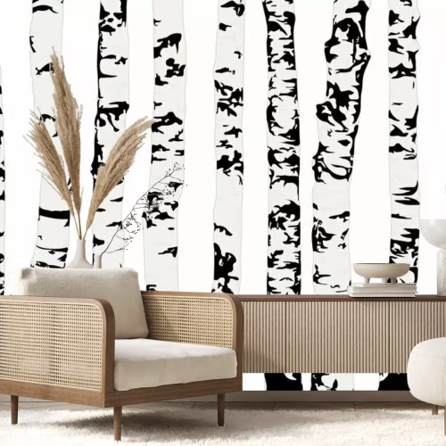 Papier peint  Illustration avec des bouleaux
