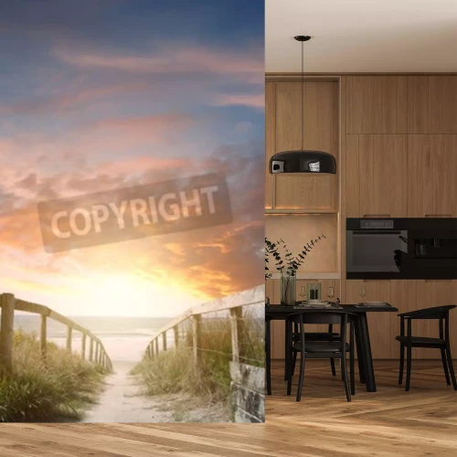 Papier peint  Entrée sur la plage au coucher du soleil