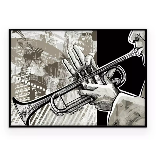 Poster  Dessin d'un homme jouant de la trompette