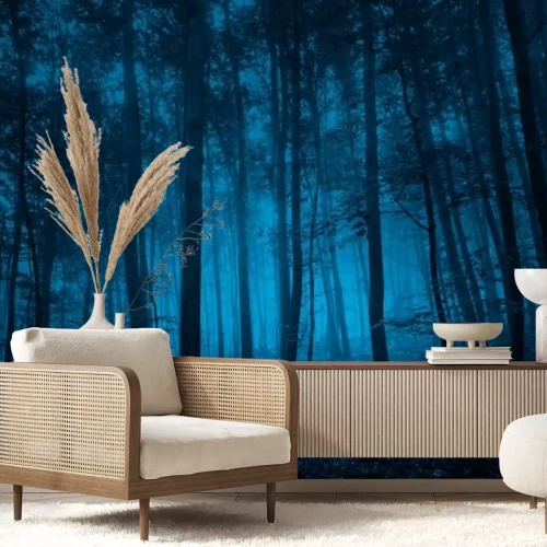 Papier peint  Forêt mystérieuse aux tons bleus