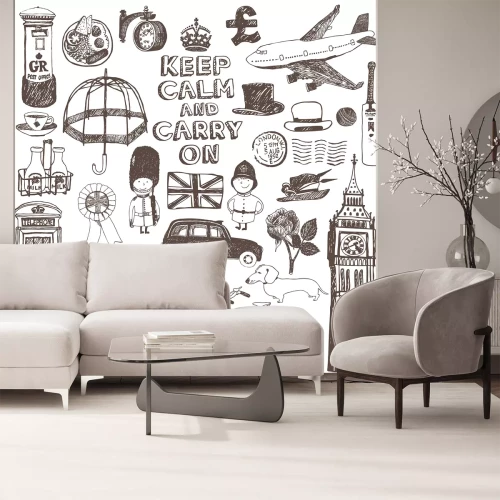 Papier peint  Londres noir et blanc symboles