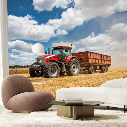 Papier peint  Moderne, rouge, tracteur, agricole, champ, ensoleillé, Été, jour