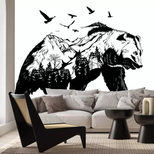 Sticker  Paysage de montagne inscrit dans le dessin d'un ours