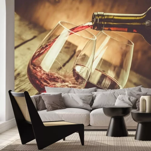 Papier peint  Verres à vin sur un fond de bois