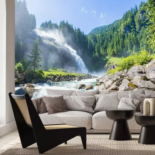 Papier peint  Vue sur la montagne et cascade