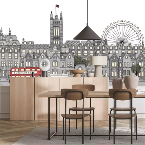 Sticker  Londres, Royaume-Uni - seamless, bannière, londres, Horizon, main, dessiné ...