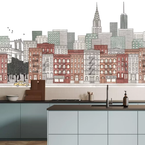 Sticker  Nouveau, York, ville, seamless, bannière, nouveau, York, Horizon, main, dessiné ...