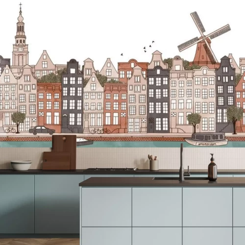 Sticker  Amsterdam, Pays-Bas - seamless, bannière, Amsterdam, Horizon, main, dessiné ...