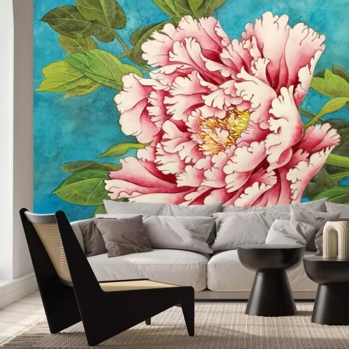 Papier peint  Rose, pivoine, bleu, fond