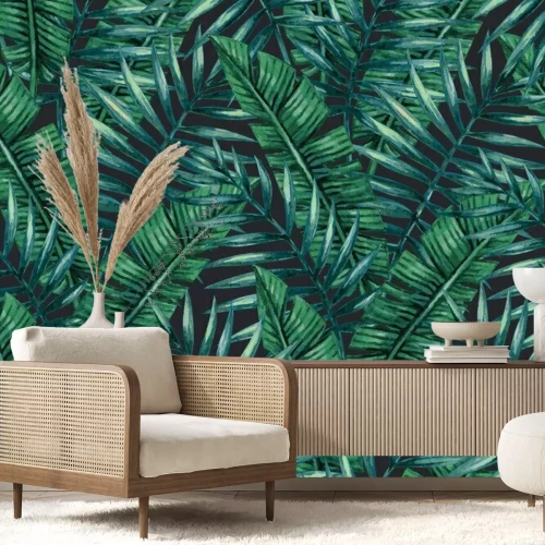 Papier peint  Feuilles vert foncé de plantes tropicales