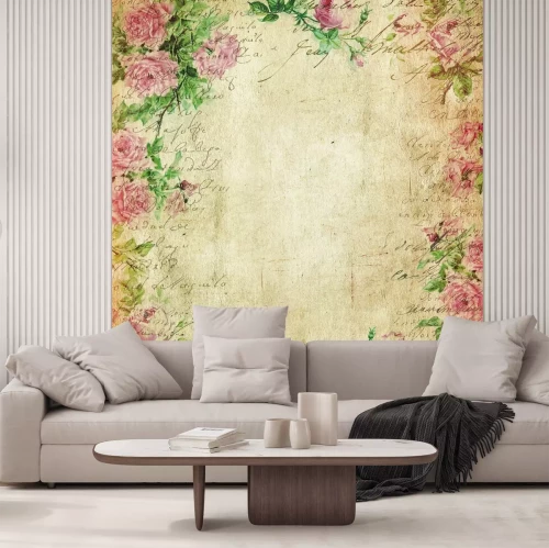 Papier peint  Texture de vieux papier avec fleurs roses