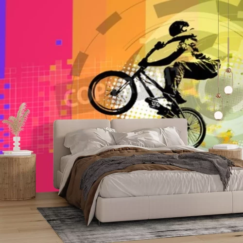 Papier peint  Silhouette d'un cycliste BMX sur fond abstrait