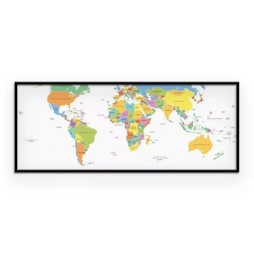 Poster  Mondial unique carte politique états avec des frontières nationales. Chaque région du pays avec sa propre couleur. Illustration sur fond blanc sous la projection de Robinson. Étiquetage anglais.