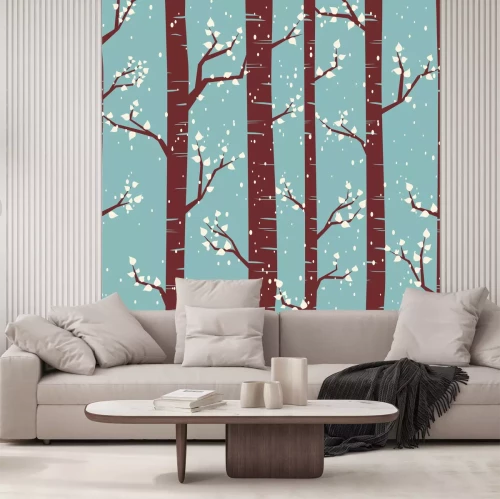 Papier peint  Bouleaux graphiques dans la neige