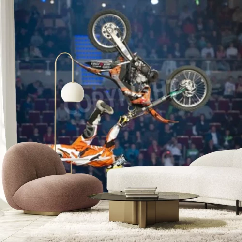 Papier peint  GDANSK, POLOGNE - NOVEMBRE 27: Un cavalier professionnel à la concurrence de motocross de Freestyle de FMX à la nuit des sauts, 2011.