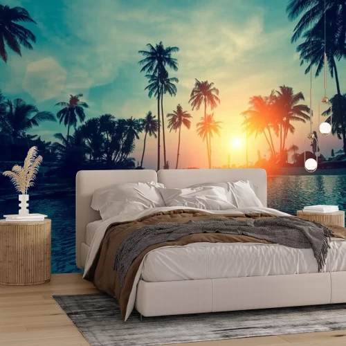 Papier peint  Plage coucher de soleil tropical