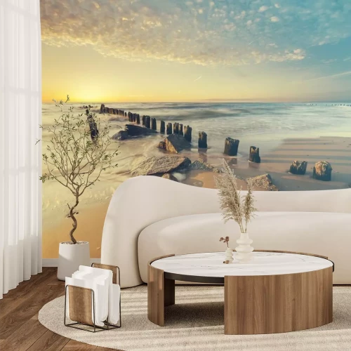 Papier peint  Vue sur la plage et la mer dans un style rétro