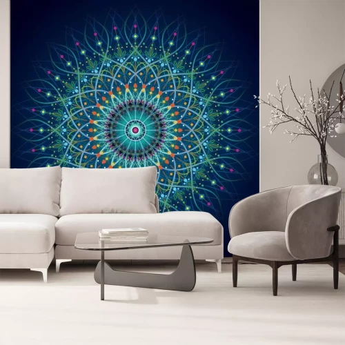 Papier peint  Mandala oriental fond bleu foncé