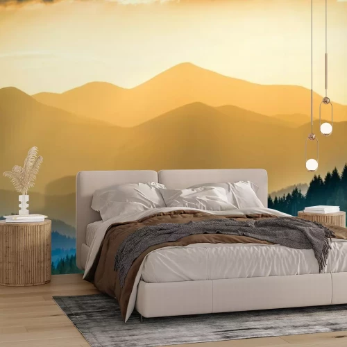 Papier peint  Coucher de soleil sur les montagnes