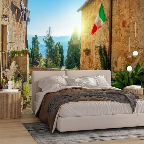 Papier peint  Rue italienne pavée au coucher du soleil