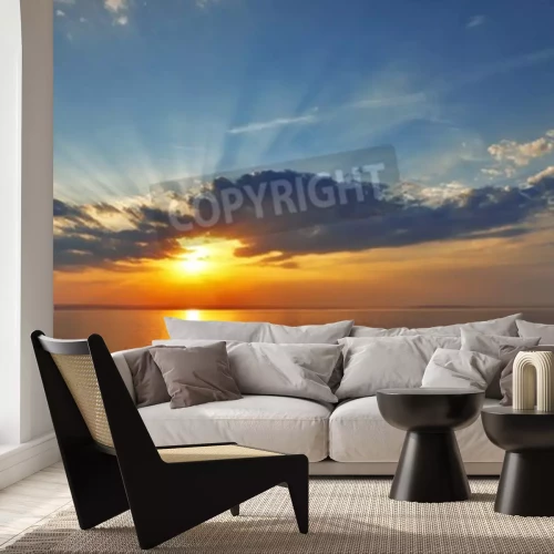 Papier peint  Lever de soleil sur la mer et nuages