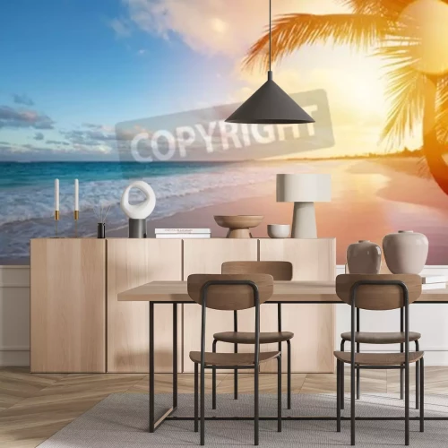 Papier peint  Coucher de soleil sur une île tropicale