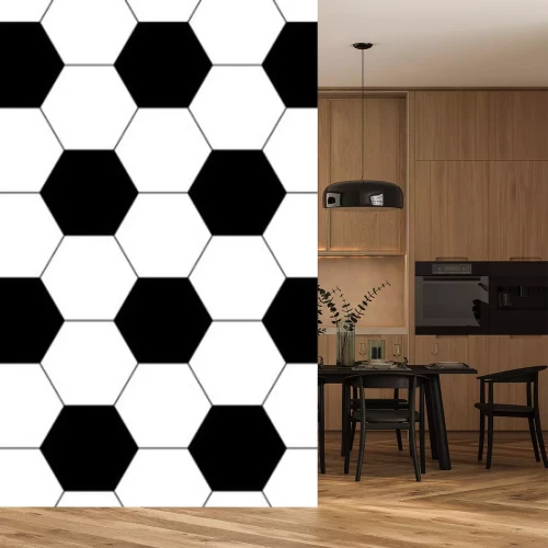 Papier peint  Hexagones noirs et blancs formant un motif de ballon de football