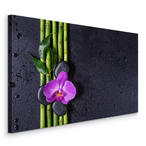 Tableau  Pierres zen d'orchidées et branches de bambou