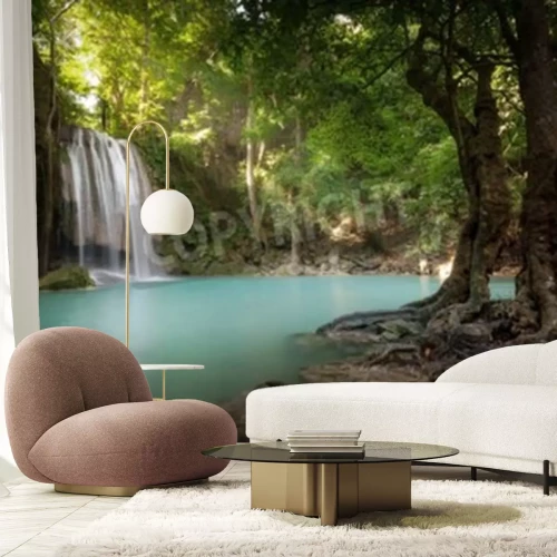 Papier peint  Paysage de jungle avec chute d'eau