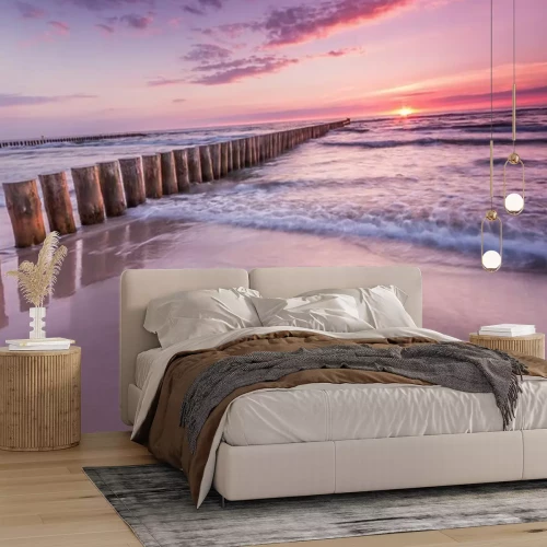 Papier peint  Vagues de plage et ciel violet