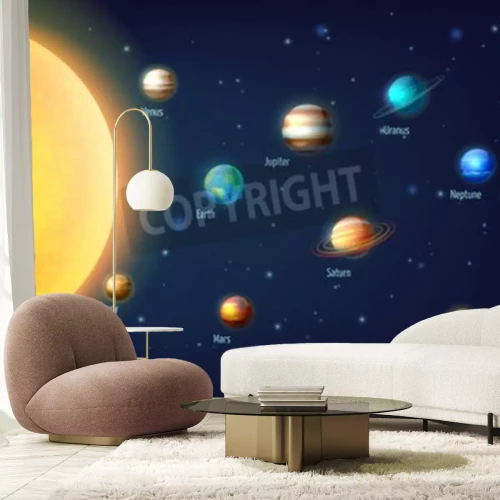 Papier peint  Planètes annotées autour du Soleil