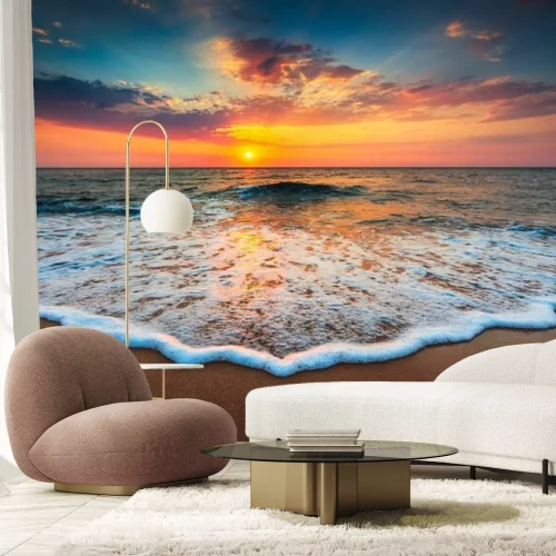 Papier peint  Beau, lever soleil, mer
