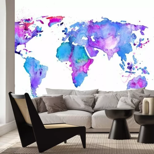 Papier peint  Carte du monde à l'aquarelle violette