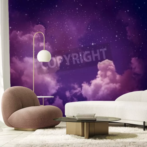 Papier peint  Étoiles et nuages violets