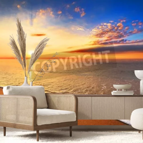 Papier peint  Vagues de mer et lever de soleil