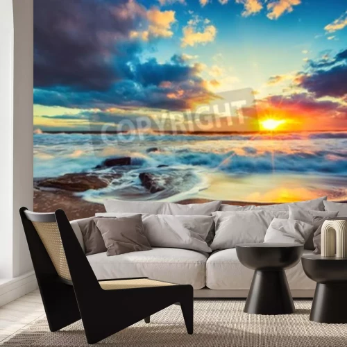 Papier peint  Lever de soleil et bord de mer