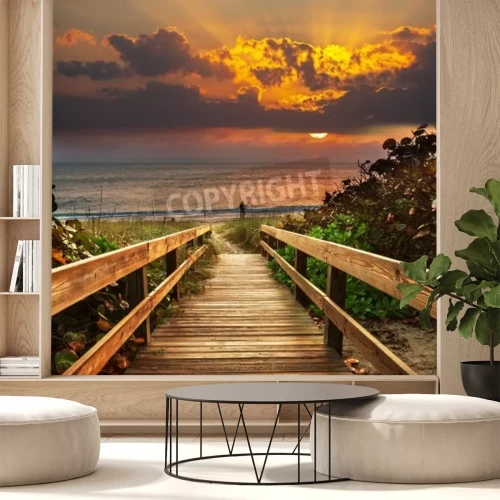 Papier peint  Coucher de soleil et l'entrée de la plage