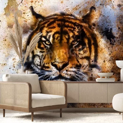 Papier peint  Dessin abstrait avec un tigre