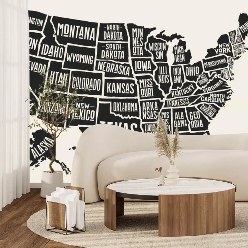 Papier peint  Carte monochrome des États-Unis avec les États étiquetés