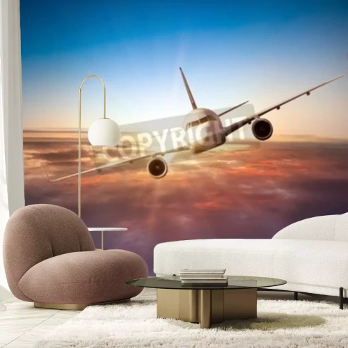 Papier peint  Avion à l'arrière-plan du coucher de soleil